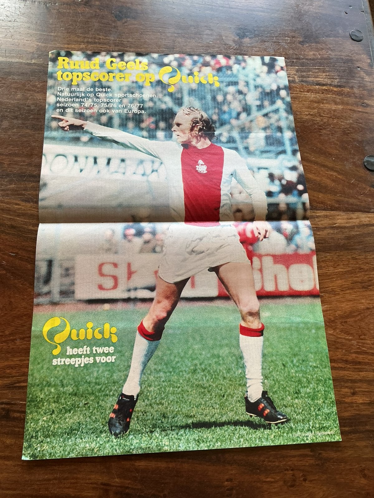 Voetbal reklame Quick topscorer Ruud Geels Ajax mei 1977, Ophalen of Verzenden, Knipsel(s)