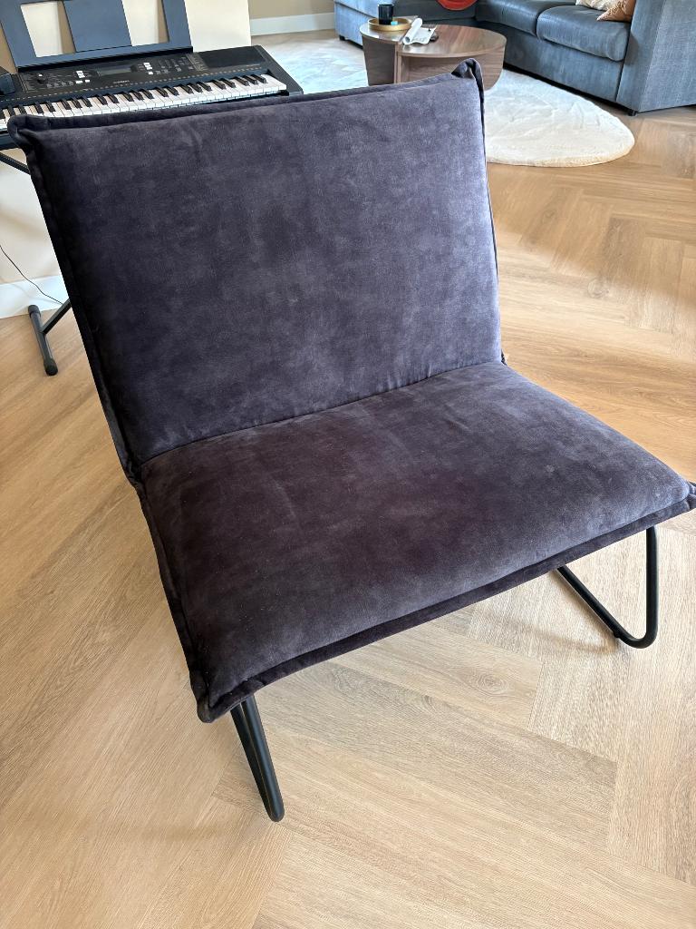 Zo goed als nieuw: Stijlvolle zwarte velvet fauteuil, Ophalen, 75 tot 100 cm, Zo goed als nieuw, Stof