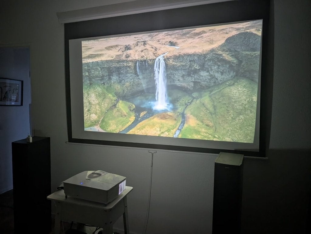Optoma GT1070X beamer +  projectiescherm 200x113 cm, Ophalen, Gebruikt, DLP, Full HD (1080)