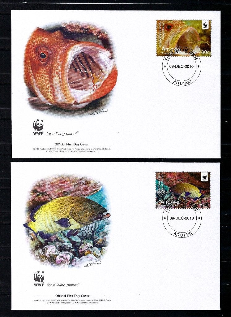 WWF Aitutaki 4x FDC it 2010 (vissen), Ophalen of Verzenden, Dier of Natuur