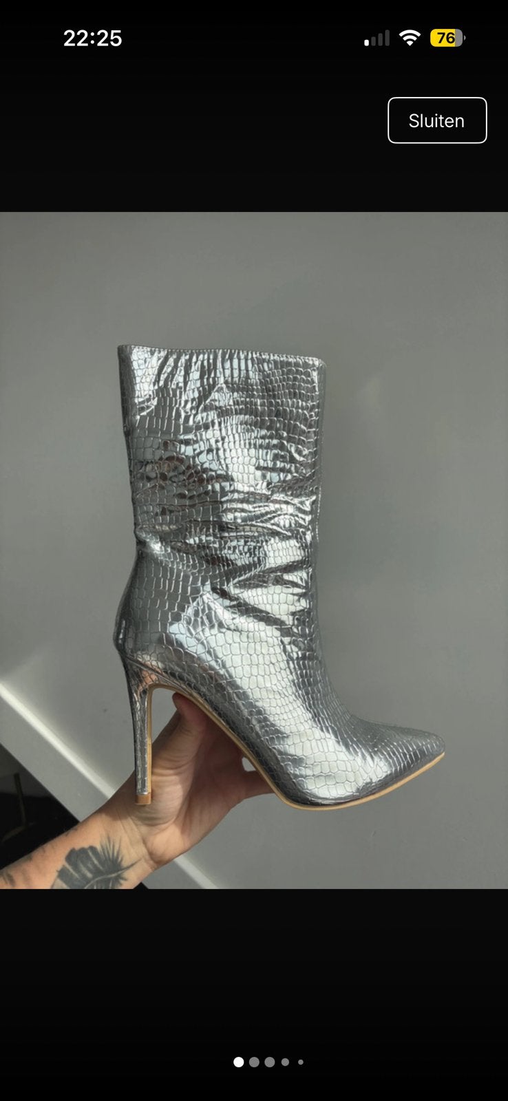 Unieke zilveren laarzen met naaldhak, Kleding | Dames, Schoenen, Overige kleuren, Ophalen of Verzenden, Zo goed als nieuw, Schoenen met hoge hakken