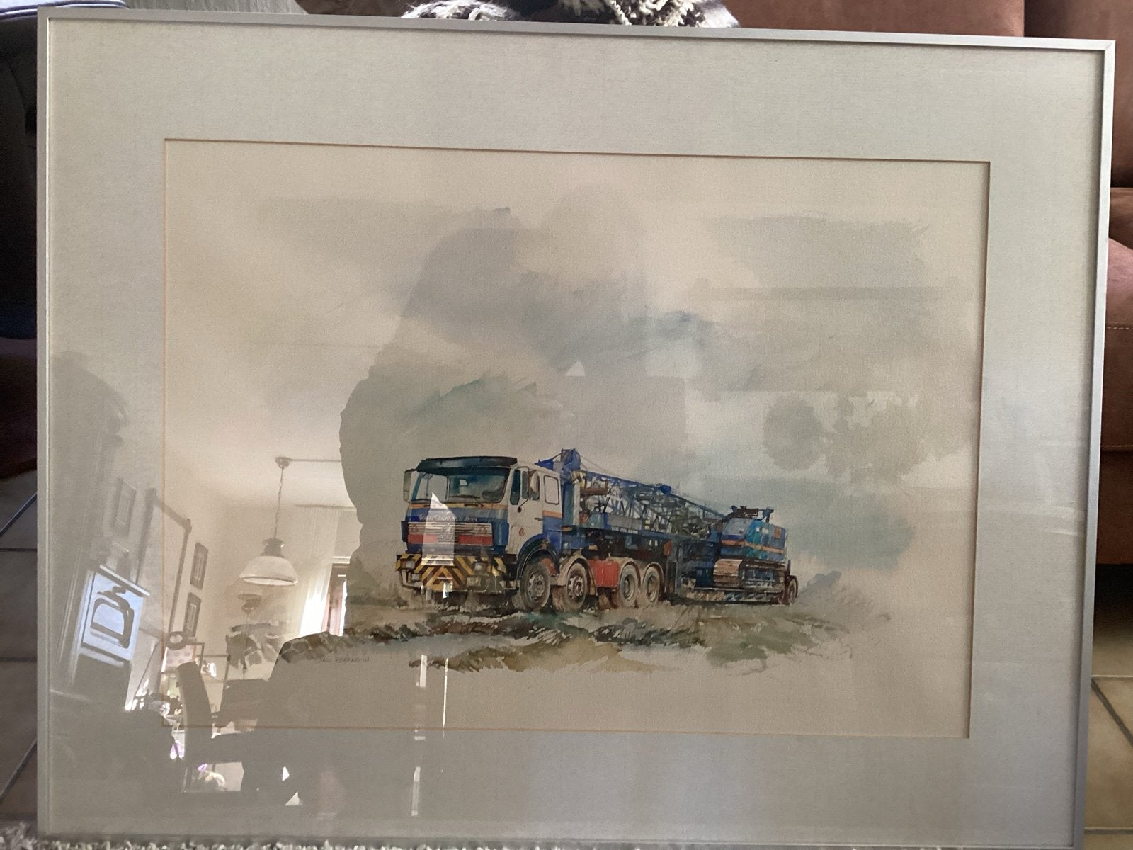 Aquarel van een vrachtwagen met kraan - Afmetingen, Ophalen, Realistisch, Aquarel, Overige onderwerpen