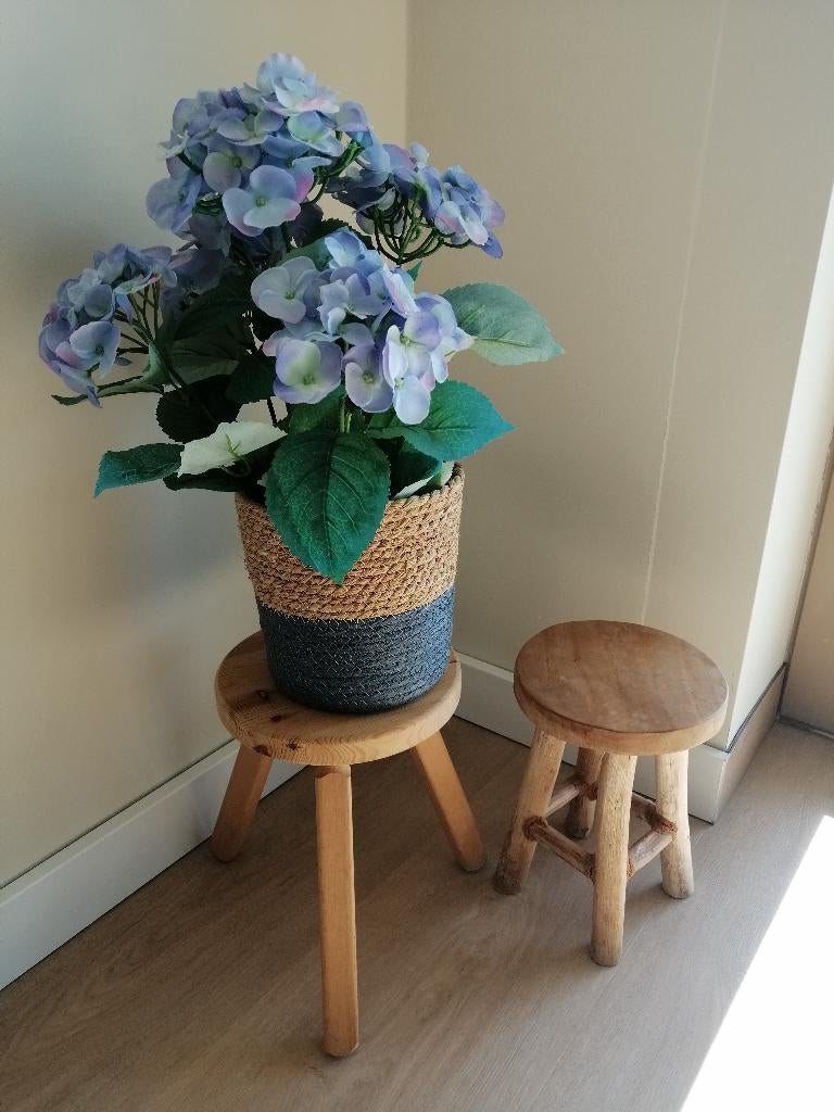 2 krukje tabouret plantentafel plantenstandaard Wabi Sabi, Ophalen of Verzenden, Nieuw, Hout