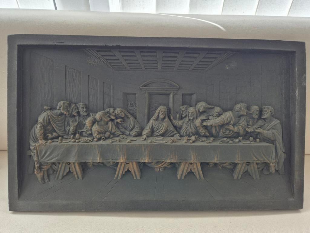 Antiek Plaquette Het Laatste Avondmaal Da Vinci / Wandreliëf, Antiek en Kunst, Ophalen