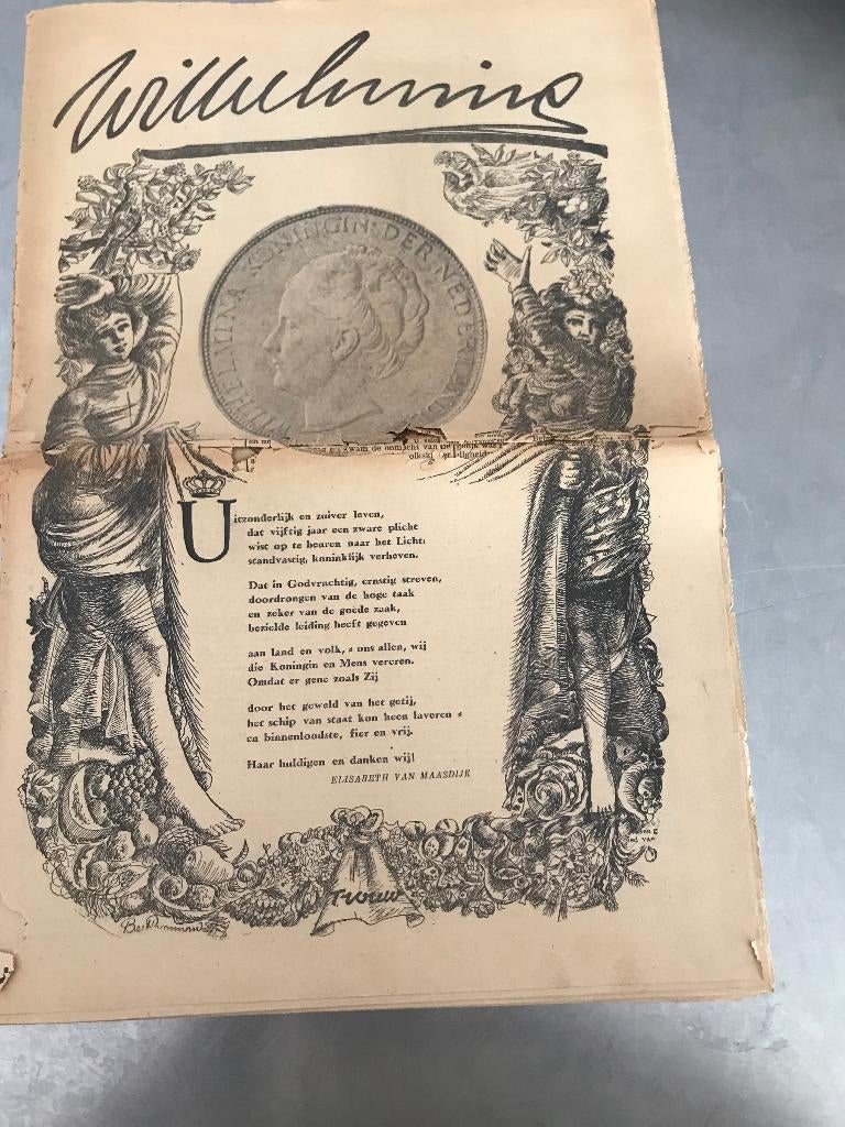 Wilhelmina 50 jaar (trouw) bladen in middenlijn op de naad, Verzamelen, Tijdschriften, Kranten en Knipsels, Ophalen of Verzenden