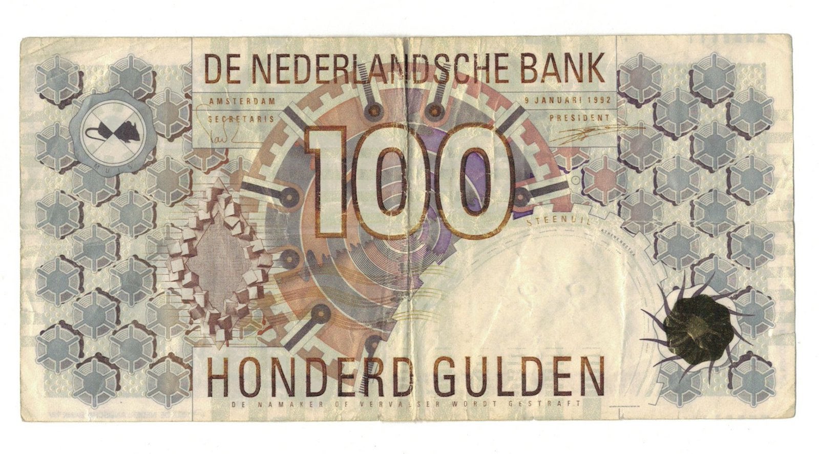 100 gulden Steenuil uit 1992, Ophalen of Verzenden, 100 gulden
