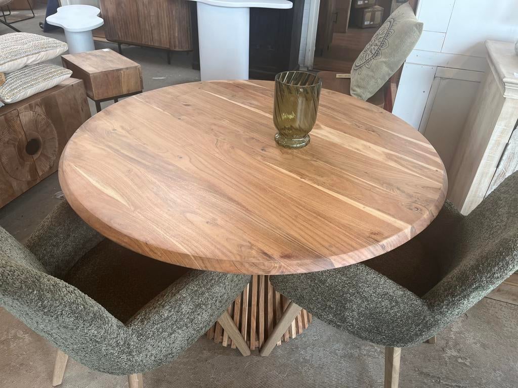 Magazijn leegverkoop ronde eettafel acaciahout conische poot, Huis en Inrichting, Woonaccessoires | Overige, Meerkleurig, Nieuw