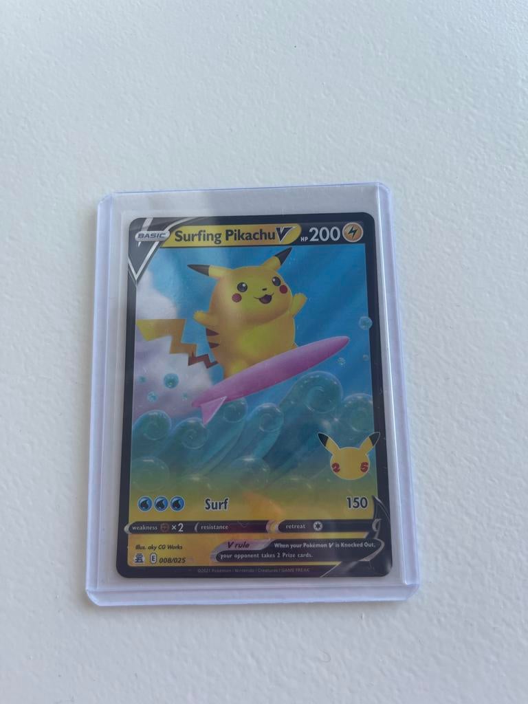 Surfing Pikachu V Pokémon Kaart Celebrations 008/025, Ophalen of Verzenden, Nieuw, Losse kaart