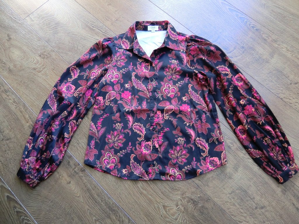 Zwarte blouse met bloemen C&S maat S, C&S, Zwart, Ophalen of Verzenden, Zo goed als nieuw