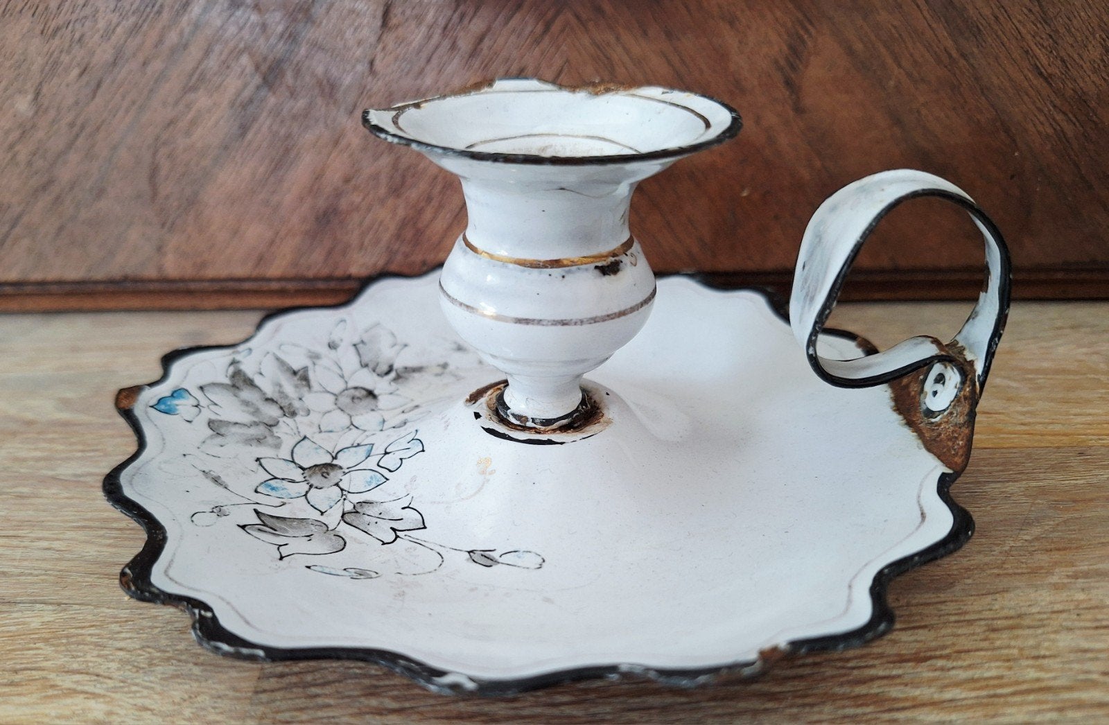 Franse Antieke Emaille blaker met Bloemmotief, Ophalen of Verzenden