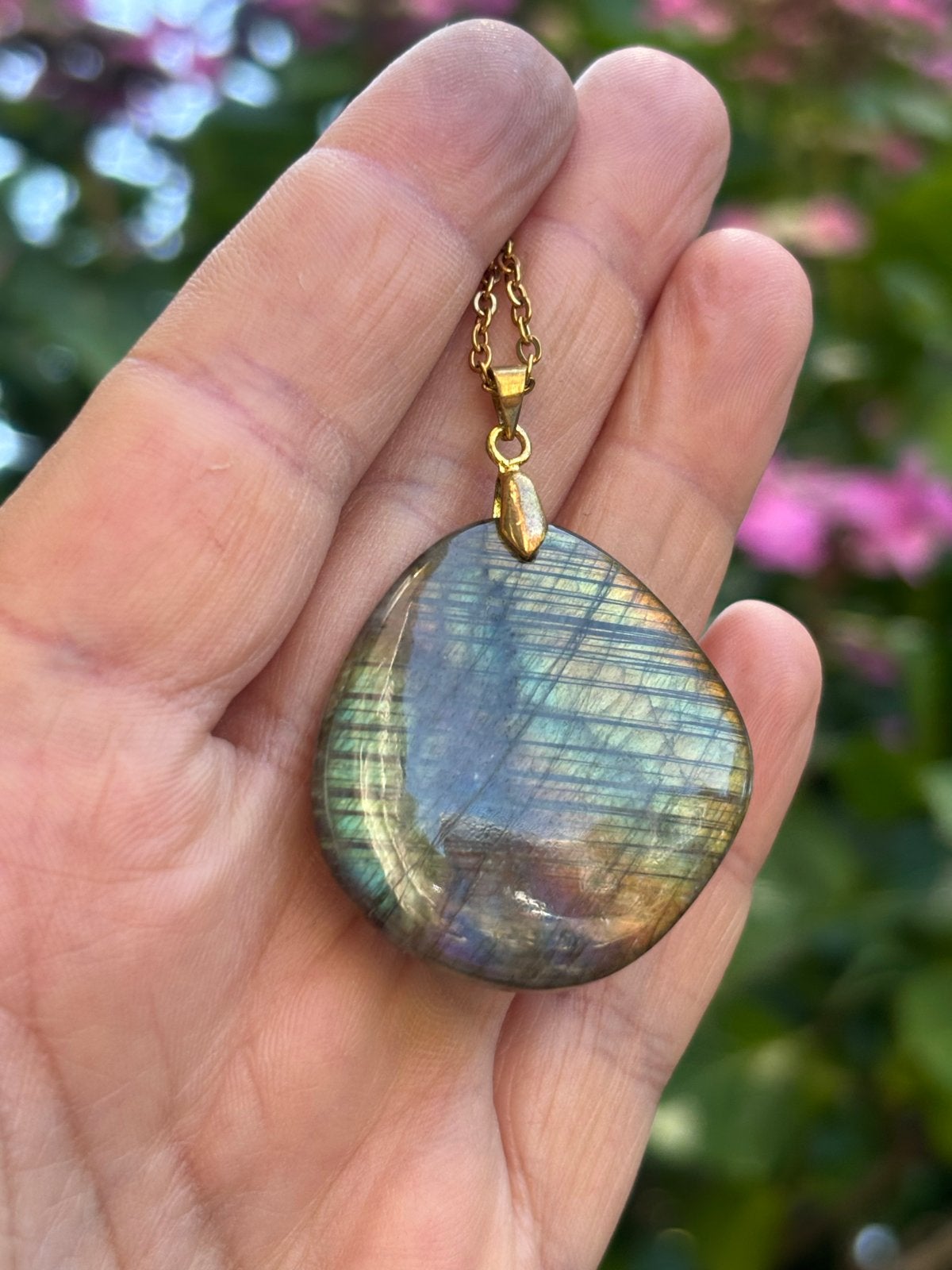 Handgemaakte Labradoriet Edelsteen Ketting RVS, Sieraden, Tassen en Uiterlijk, Kettingen, Nieuw, Steen of Mineraal, Overige kleuren