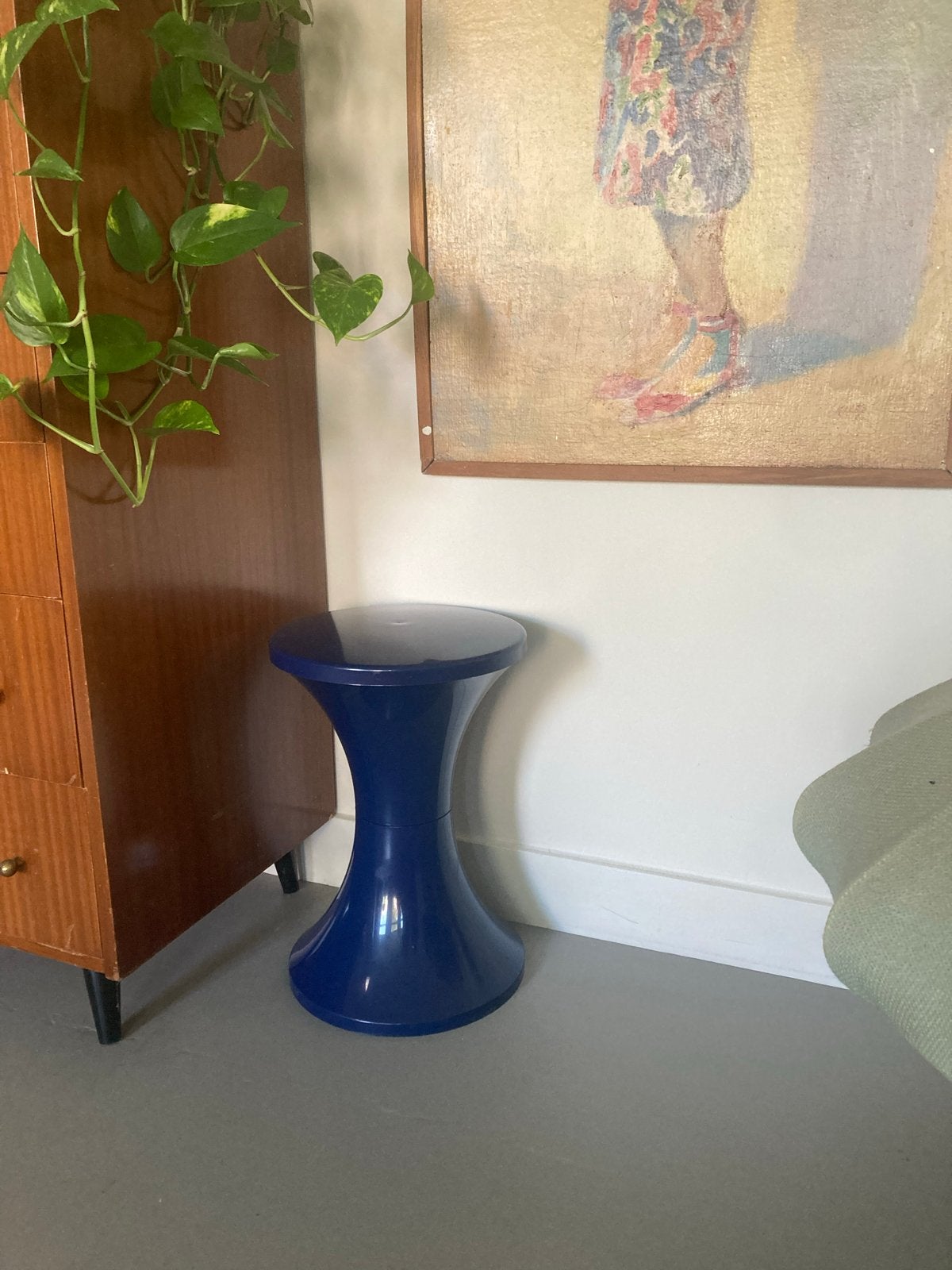 Tam Tam plastic blauw retro krukje, Ophalen, Kunststof, Minder dan 50 cm, Zo goed als nieuw