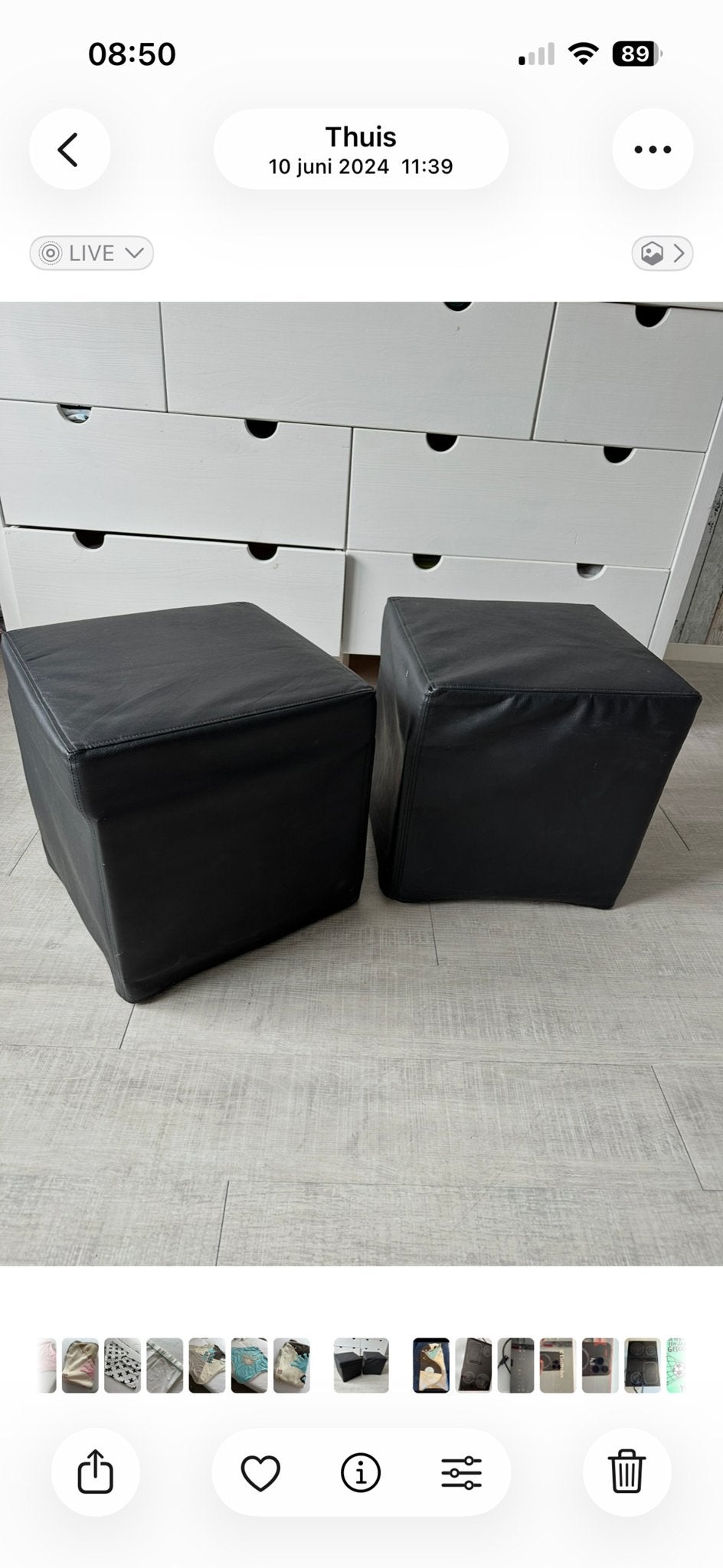 2 zwarte poefjes, Minder dan 50 cm, Gebruikt, Vierkant, Ophalen of Verzenden