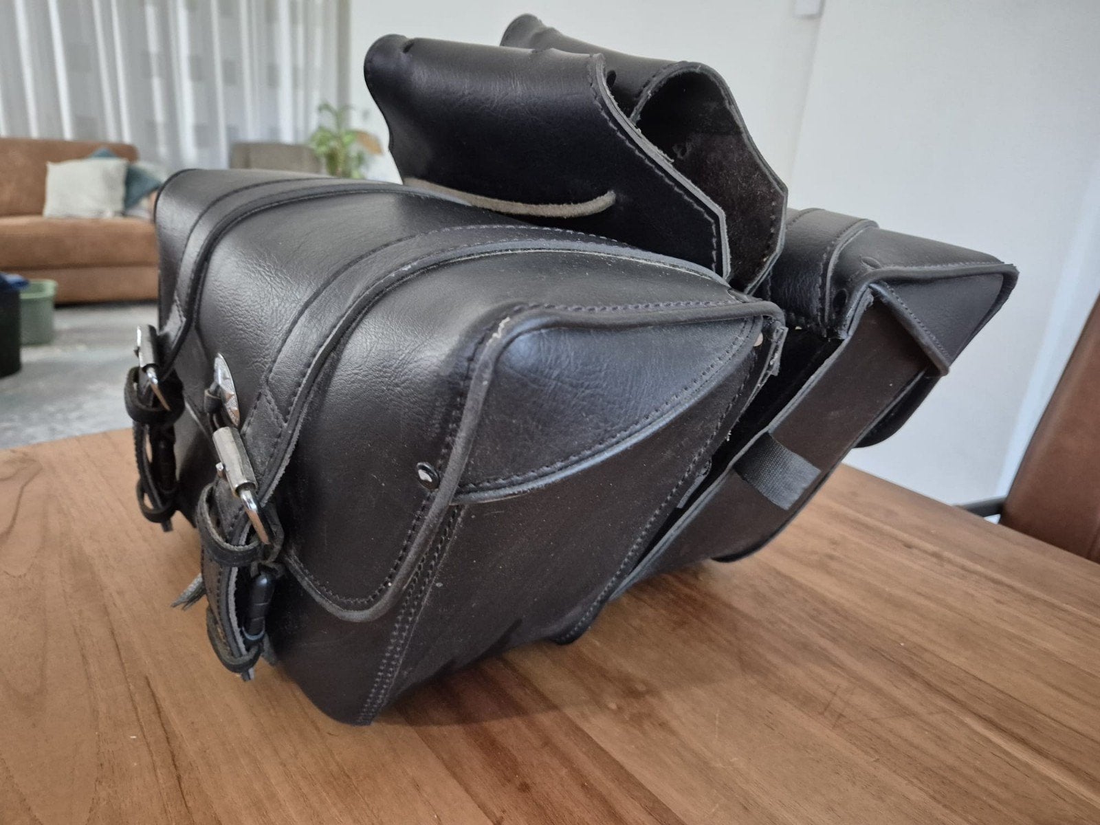 Zwarte leren motorfiets zadeltassen Highway Hawk Houston, Motoren, Accessoires | Overige, Ophalen of Verzenden, Zo goed als nieuw