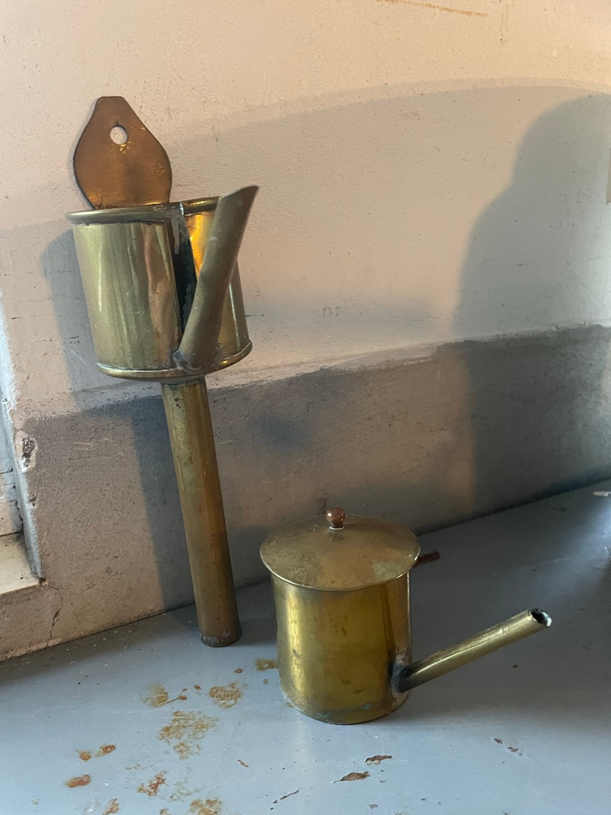 Antieke koperen olielampen set., Ophalen