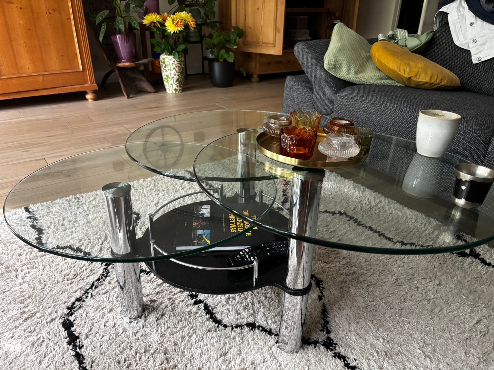 Vintage glazen salontafel, Ophalen, Gebruikt, Glas, 5 – 50