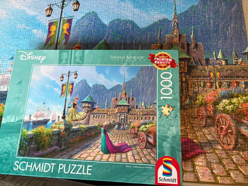Schmidt Frozen Kinkade 1000 st zgan, Ophalen, 500 t/m 1500 stukjes, Zo goed als nieuw