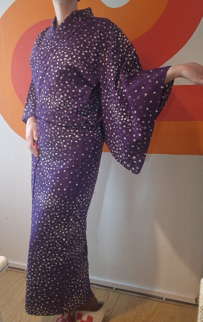 Authentieke vintage Japanse kimono (komon), Verzenden, Paars, Jasje, Maat 36 (S)