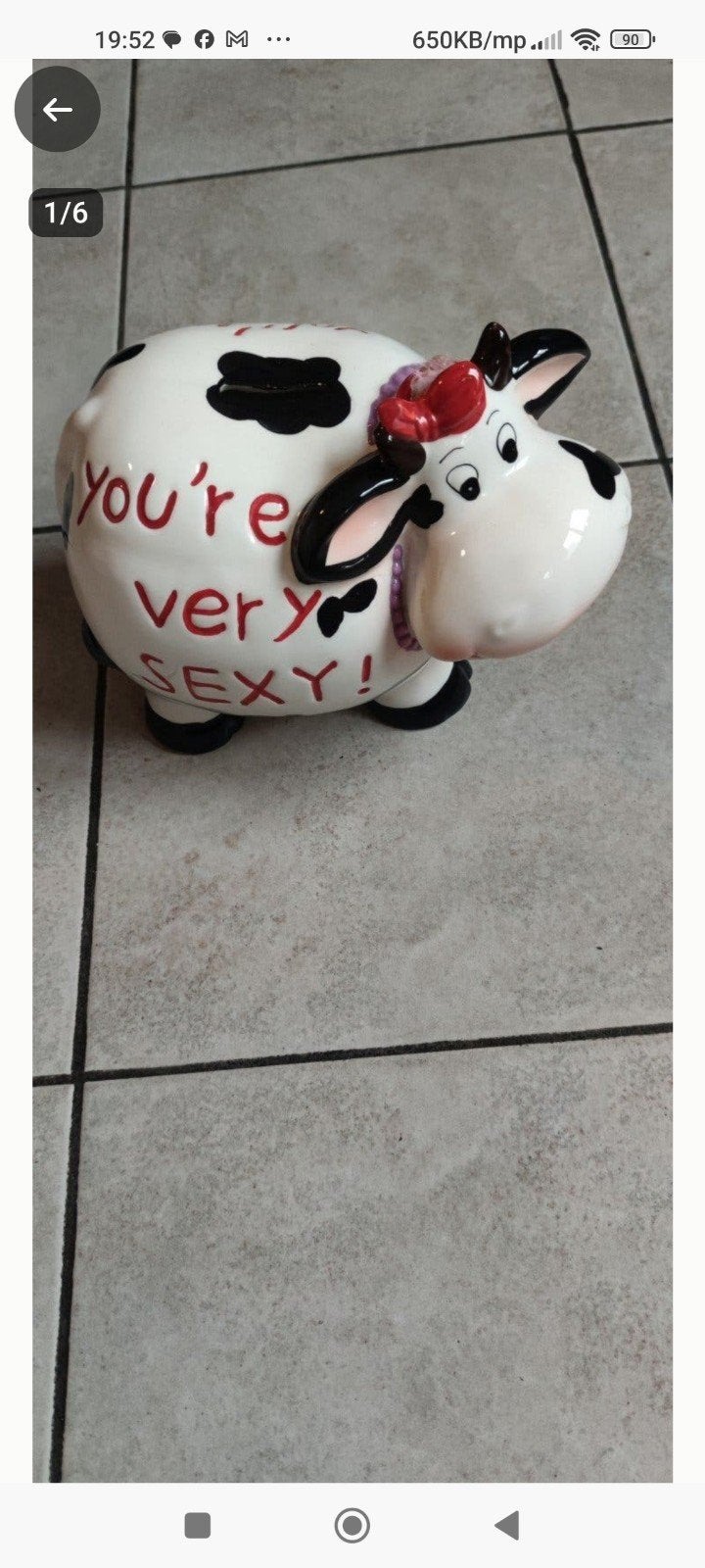 Grote spaarpot koe 'You're very sexy!', Verzamelen, Ophalen of Verzenden, Zo goed als nieuw, Steen, Aardewerk of Keramiek, Dier