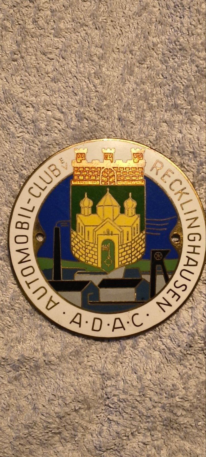 Oude emaille automobiel-club plaat  Recklinghausen A.D.A.C, Ophalen, Gebruikt, Reclamebord