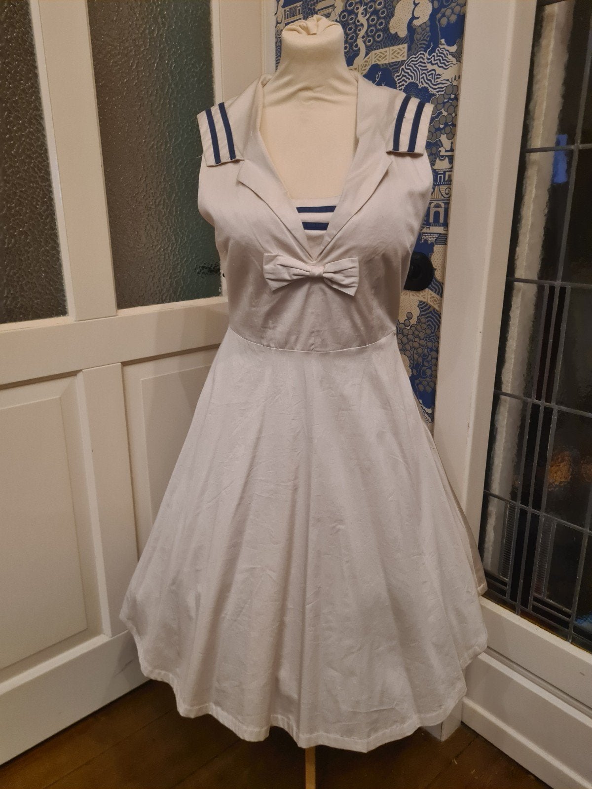 Vintage jaren 50 rockabilly Matrozenjurk Edith & Ella 40, Wit, Maat 46/48 (XL) of groter, Nieuw, Ophalen of Verzenden
