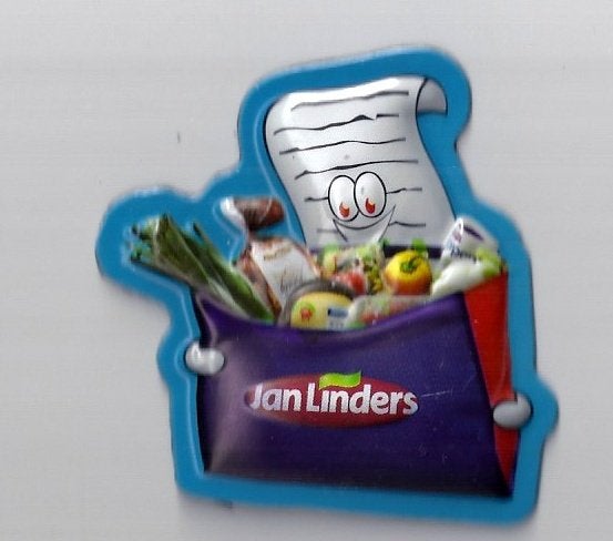 Km 10 koelkastmagneetje boodschappenmandje jan linders, Ophalen of Verzenden, Zo goed als nieuw