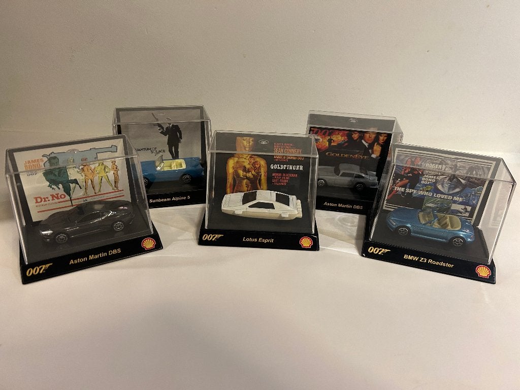 James Bond Shell 007 collectie - complete set van 5 auto's, Ophalen of Verzenden, Zo goed als nieuw, Auto, Overige merken