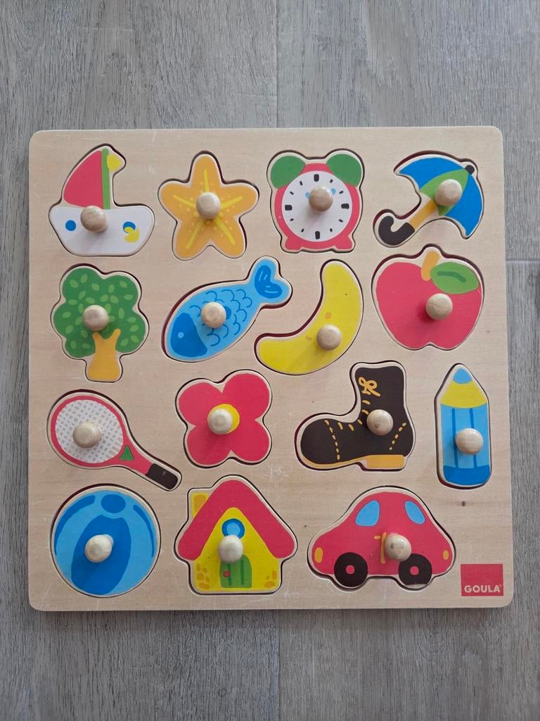 Houten vormenpuzzel Goula met knoppen, Kinderen en Baby's, Speelgoed | Kinderpuzzels, 2 tot 4 jaar, 10 tot 50 stukjes, Ophalen of Verzenden