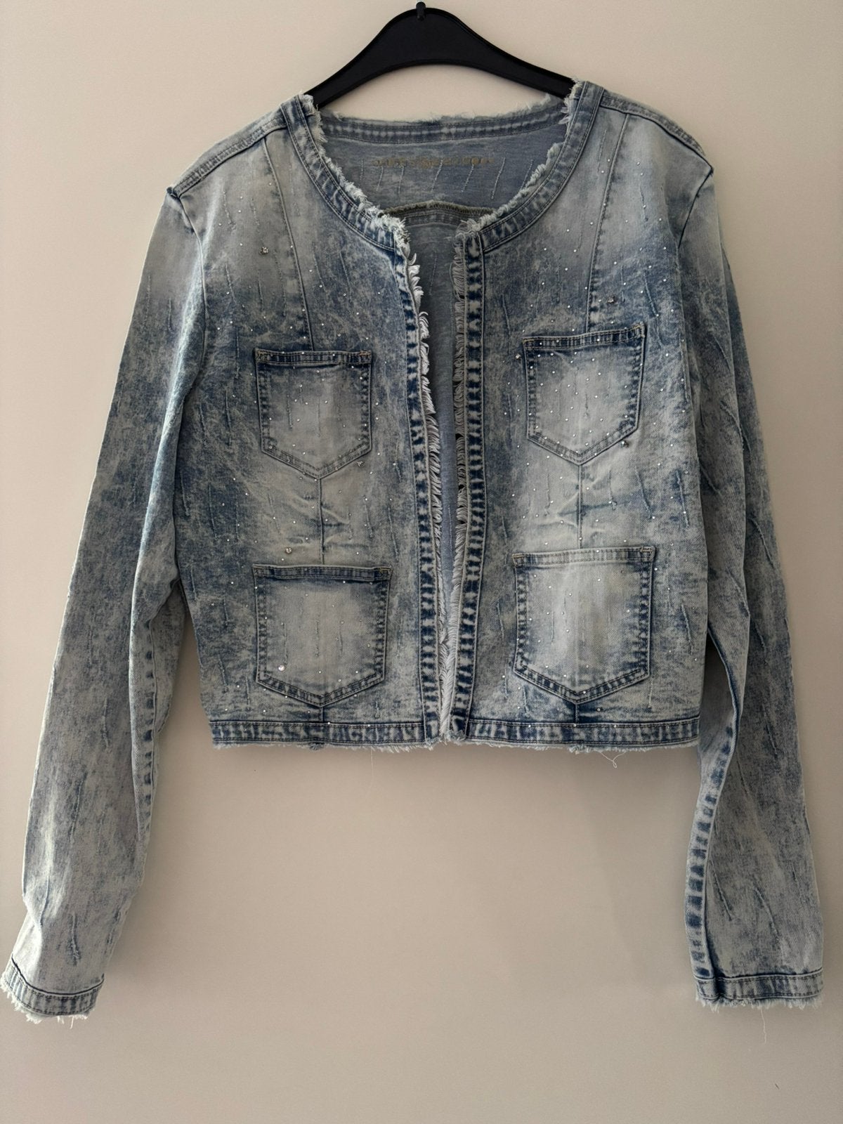 Prachtig spijkerjasje van EsQualo met strass, maat XL, Ophalen of Verzenden, Zo goed als nieuw
