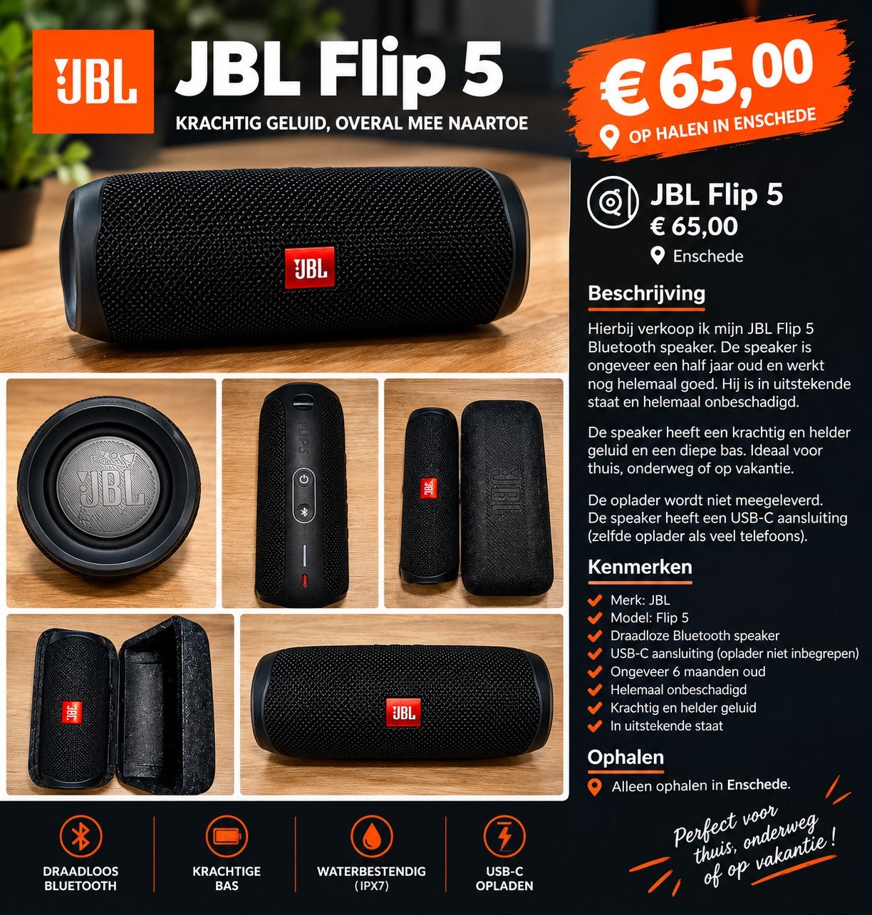 JBL Flip 5 nieuwstaat, Audio, Tv en Foto, Ophalen of Verzenden, Bluetooth, Zo goed als nieuw