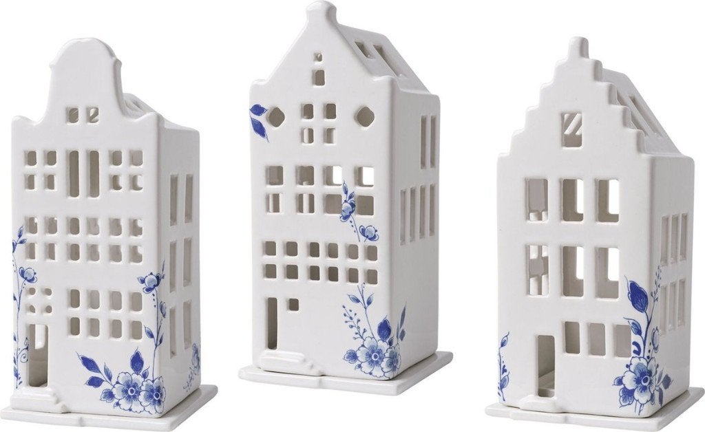 Heinen Delfts Blauw Amsterdamse huisjes waxinelichthouders, Nijverheidsweg 21, 3771 ME Barneveld, Nederland, Waxinelichthouder