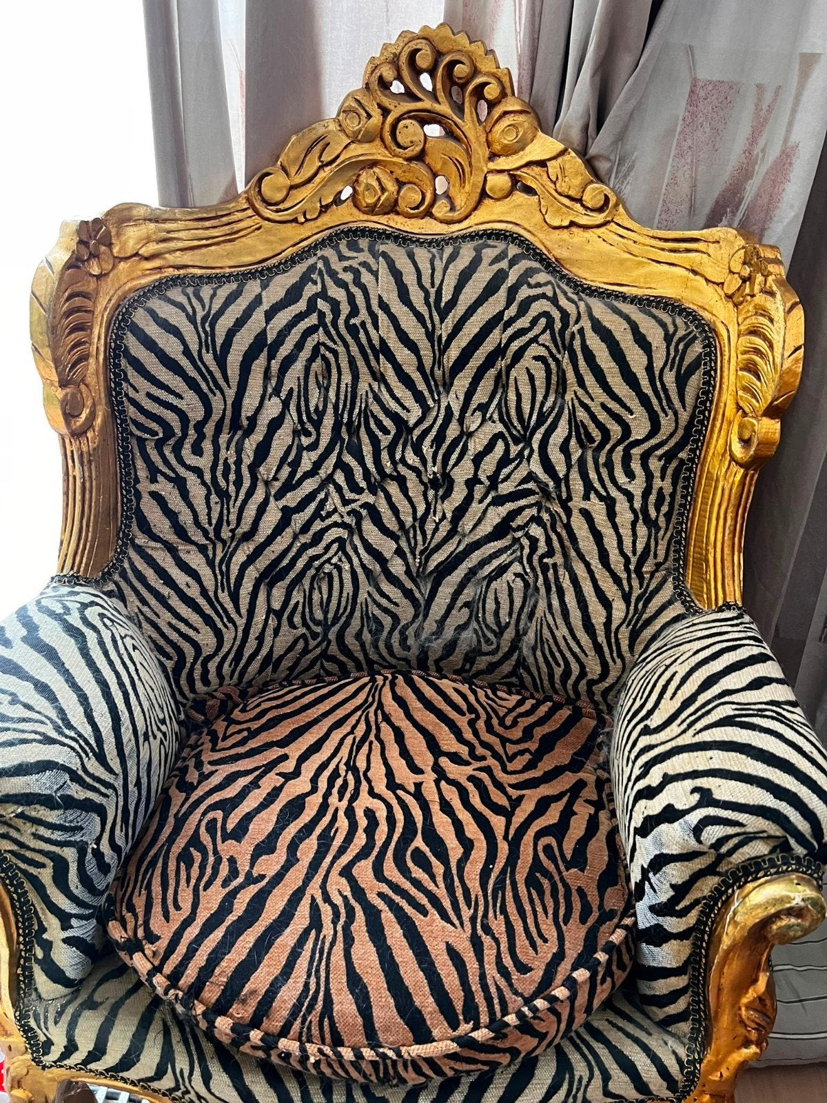TE KOOP: Prachtige, Unieke Barok Fauteuil Gouden Zebraprint, Ophalen