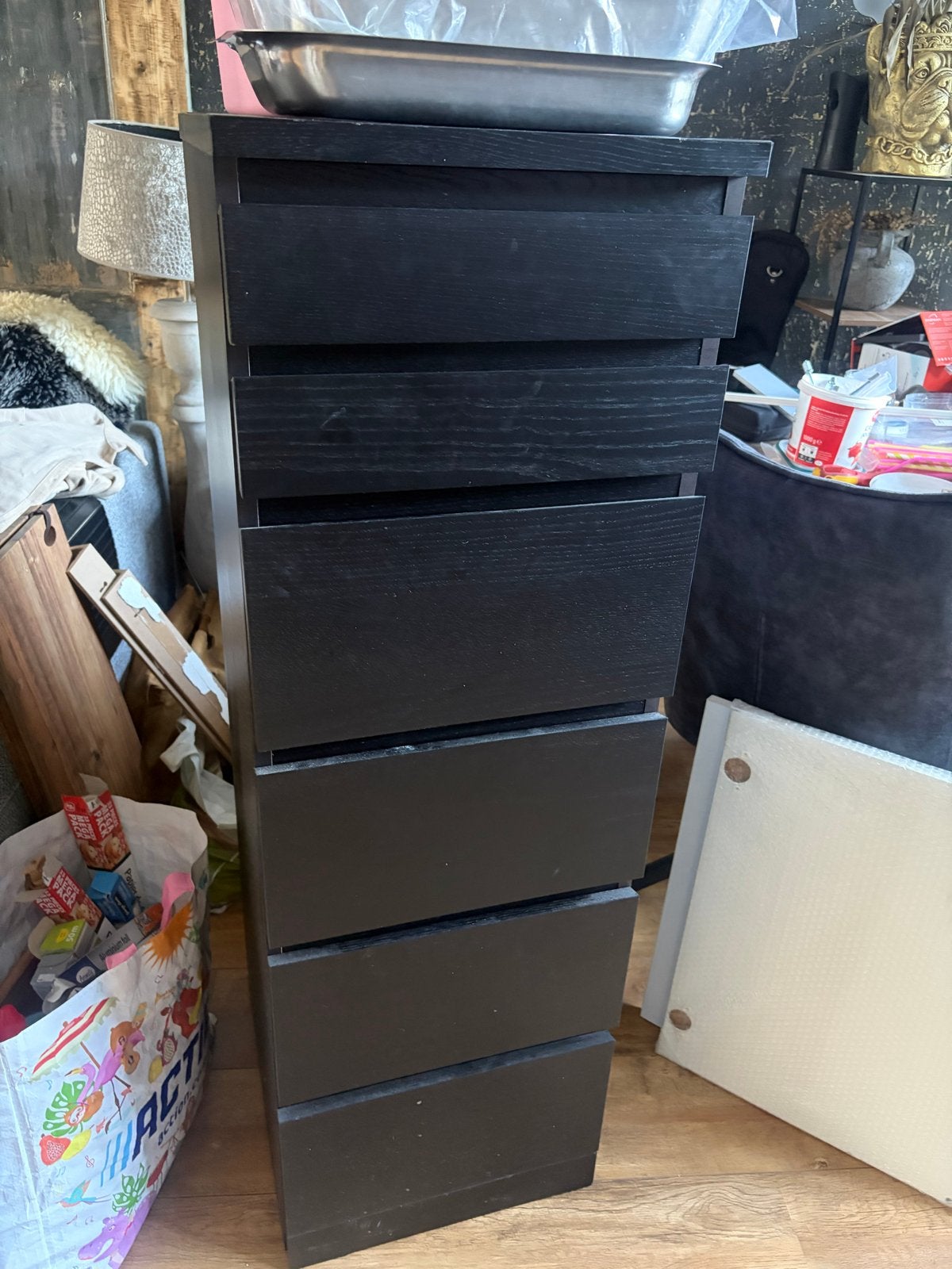 IKEA Ladekast - Zwart, met 6 laden en spiegel, Ophalen, Minder dan 50 cm, Gebruikt, 5 laden of meer