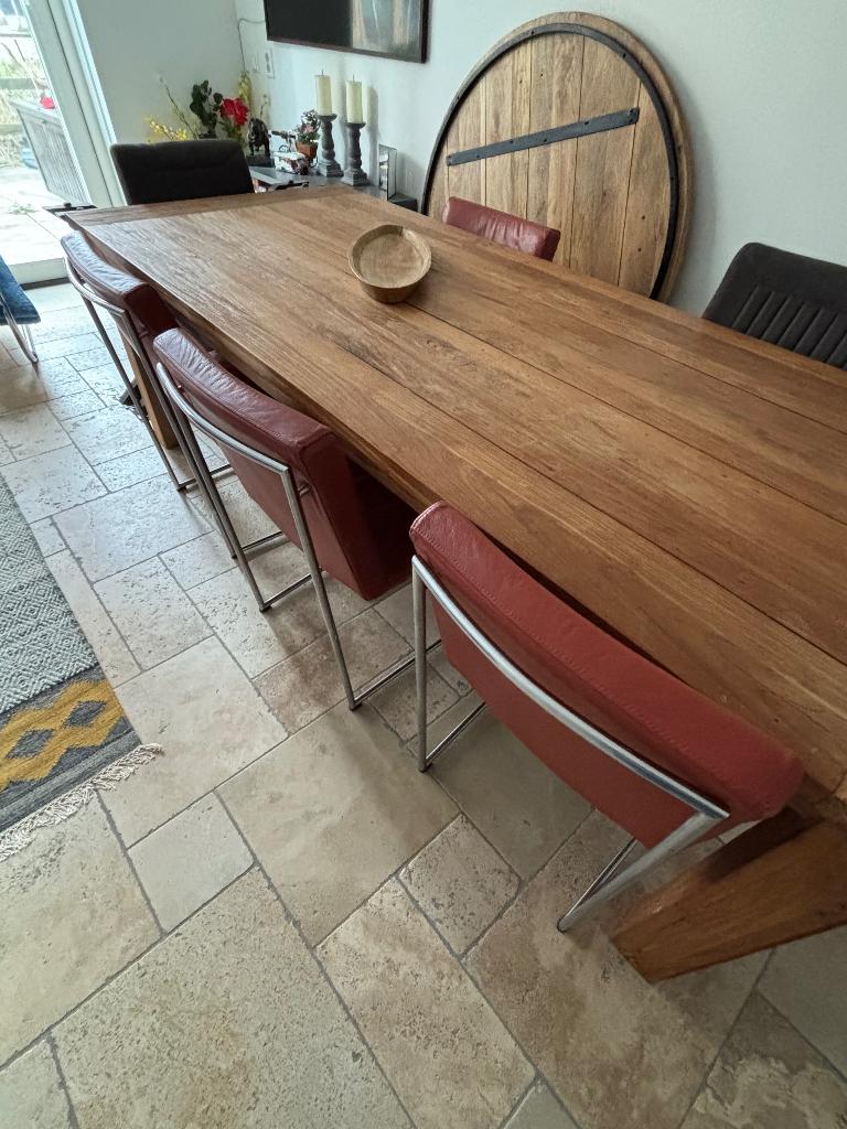 Teakhouten eettafel, Huis en Inrichting, Ophalen, Gebruikt, Teakhout, 200 cm of meer