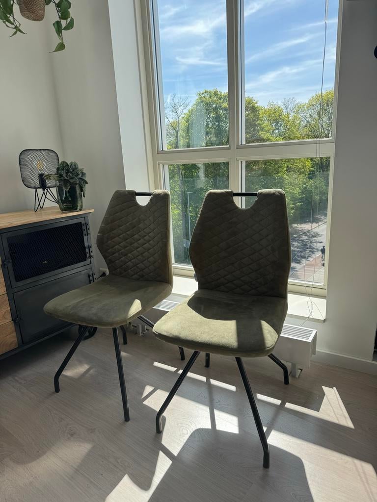 Twee Industriële groene stoelen - RV Design, Ophalen, Twee, Overige kleuren, Zo goed als nieuw