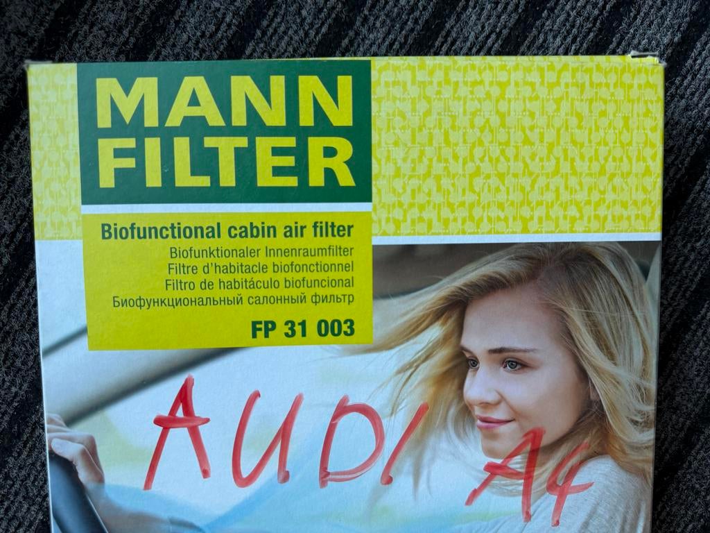 MANN FILTER Biofunctioneel interieurfilter FP 31 003 Audi A4, Ophalen, Nieuw, Audi