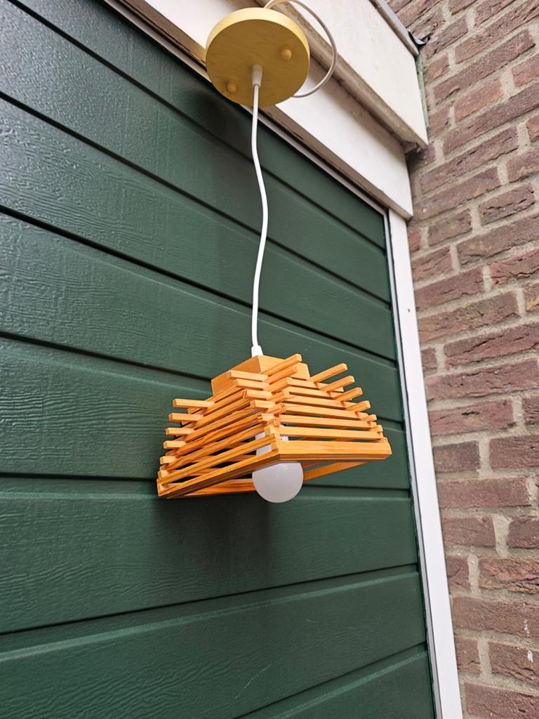Vintage houten hanglamp / Japandi – Japanse stijl, Ophalen of Verzenden, Gebruikt, Minder dan 50 cm
