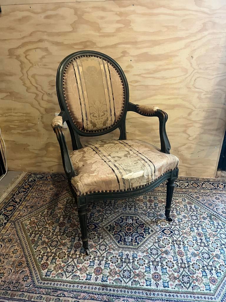 Antieke groene fauteuil - Opknapper, Ophalen, Gebruikt, 75 tot 100 cm, 50 tot 75 cm