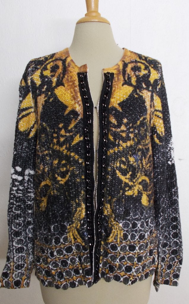Mooi geel/zwart/wit print vest/top van Passport! L, Kleding | Dames, Verzenden, Zo goed als nieuw, Maat 42/44 (L), Meerkleurig
