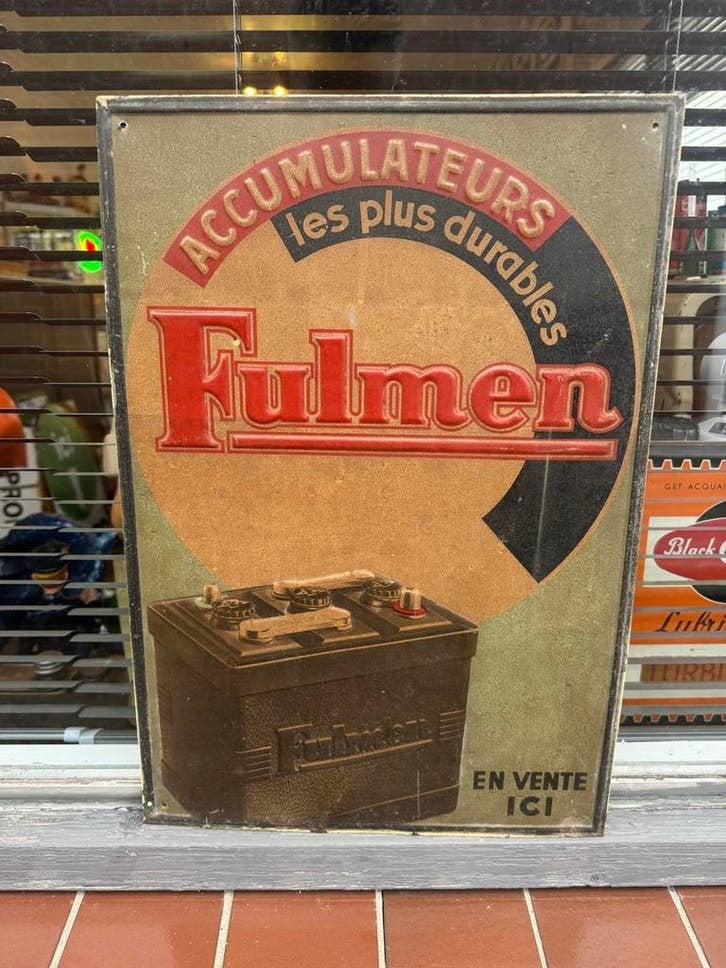 Fulmen Accus oud garage reclamebord, Verzamelen, Ophalen, Reclamebord, Gebruikt, .