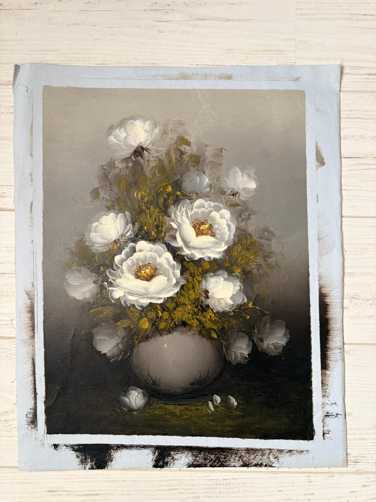 Geverfde prent op canvasdoek 40x50, Ophalen, Zo goed als nieuw, Schilderij