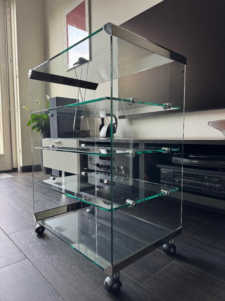 Audio Meubel Vintage Design Glas Chrome Gallotti & Radice, Huis en Inrichting, Ophalen