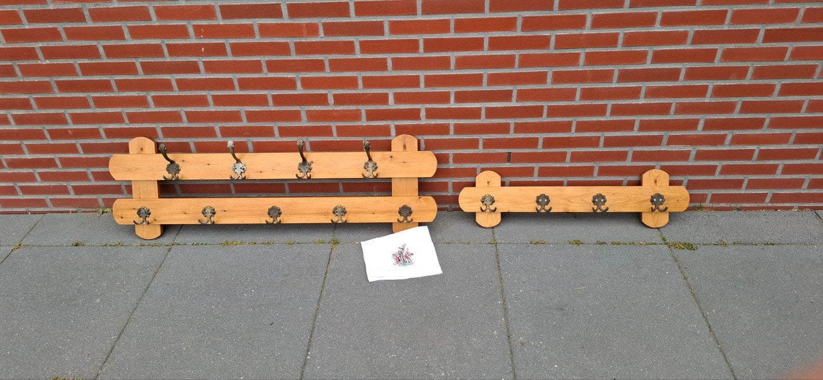 Houten kapstokken met dubbele haken, 120 bij 40, 82 bij 22cm, Ophalen, Wandhaken, Zo goed als nieuw, Minder dan 100 cm