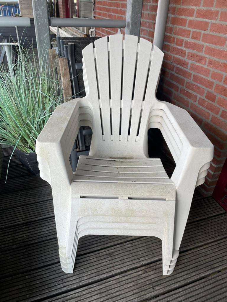 4 witte stapelbare tuinstoelen, Tuin en Terras, Tuinstoelen, Ophalen, Zo goed als nieuw, Kunststof
