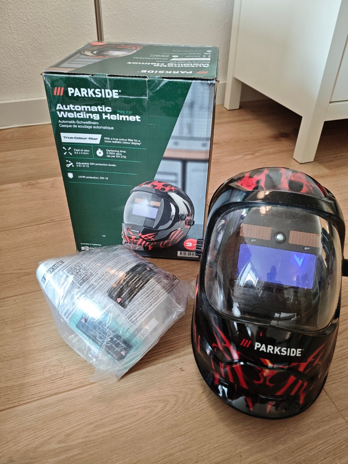 Parkside Automatische Lashelm PSHL 2 D1, Lasfilter, Ophalen of Verzenden, Zo goed als nieuw
