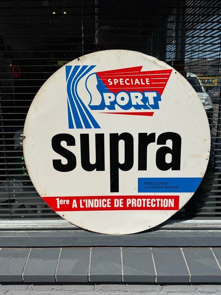 Vintage reclame Bord Supra Speciale Sport Olie Renault, Ophalen, Reclamebord, Gebruikt, .