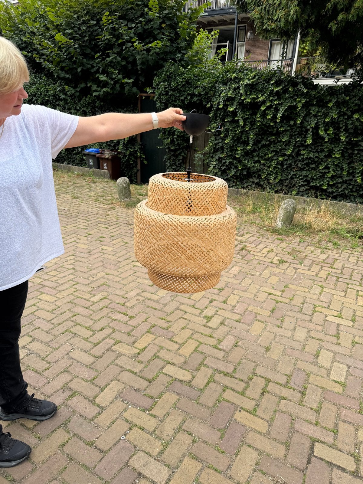Grote IKEA rieten lamp - sfeervolle hanglamp, Ophalen of Verzenden, Gebruikt, Natuurlijk materiaal, E27 (groot)
