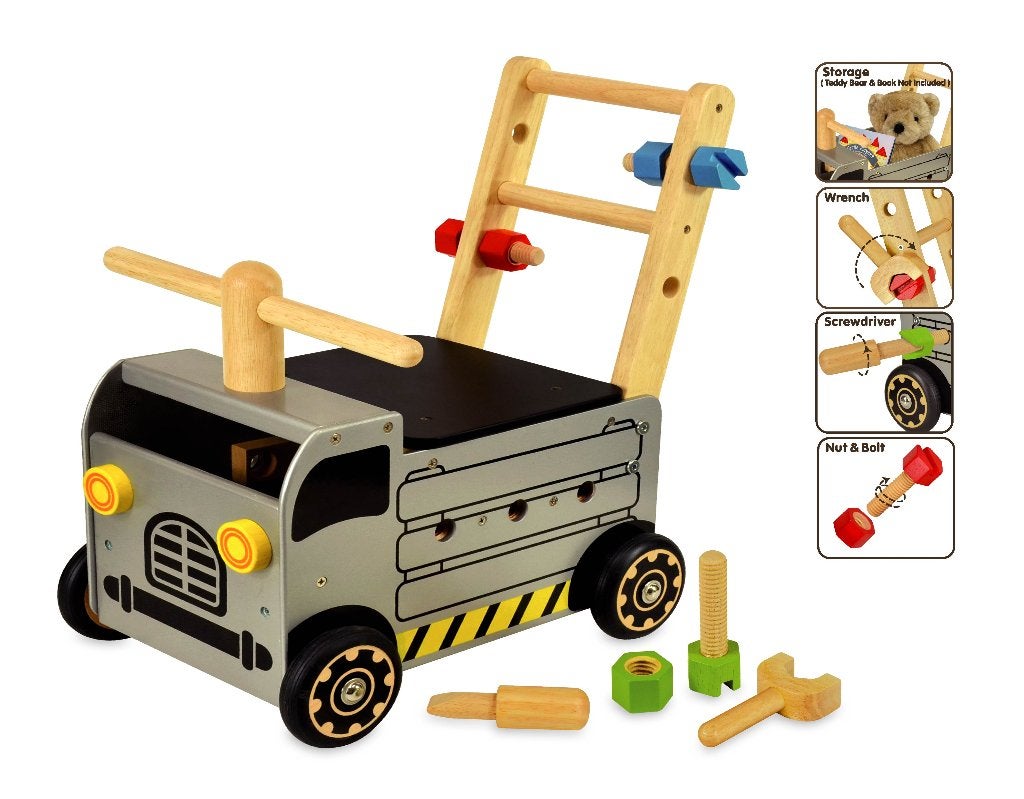 Houten loopwagen en werktruck met naam mogelijk, Kraamcadeau, Rheastraat 40, 5047 TL Tilburg, Info@hopsa.nl, Nieuw