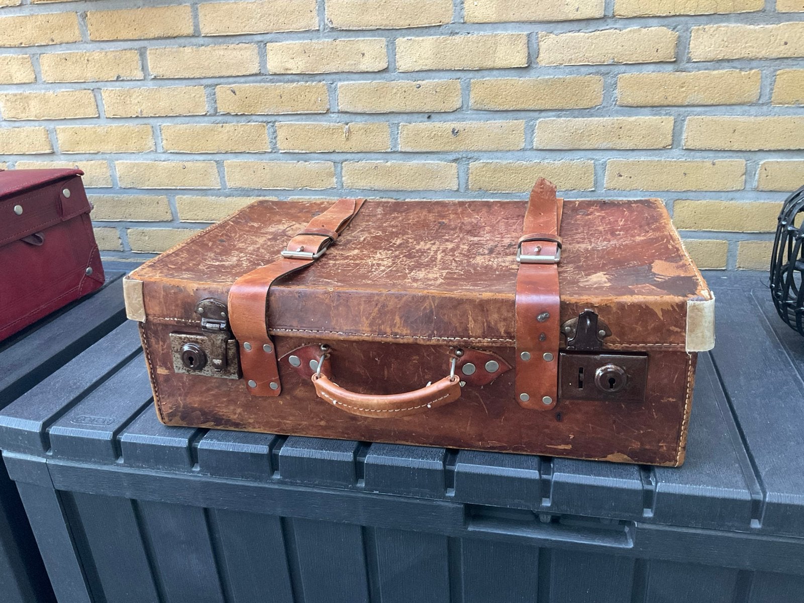 Leuke oud koffertje voor decoratie leer, Minder dan 50 cm, 50 tot 100 cm, Ophalen of Verzenden, Zo goed als nieuw