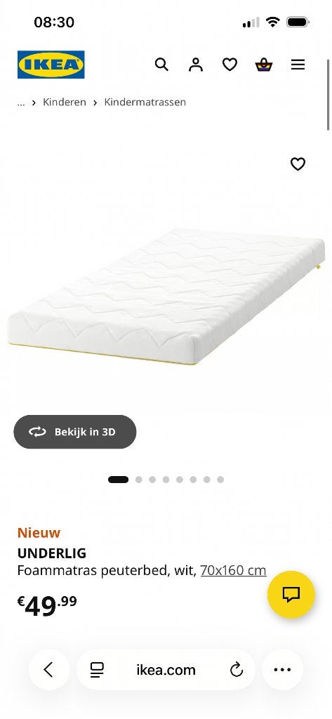 Matras Ikea - Underlig (70x160), Ophalen, 70 tot 85 cm, Zo goed als nieuw, Minder dan 140 cm